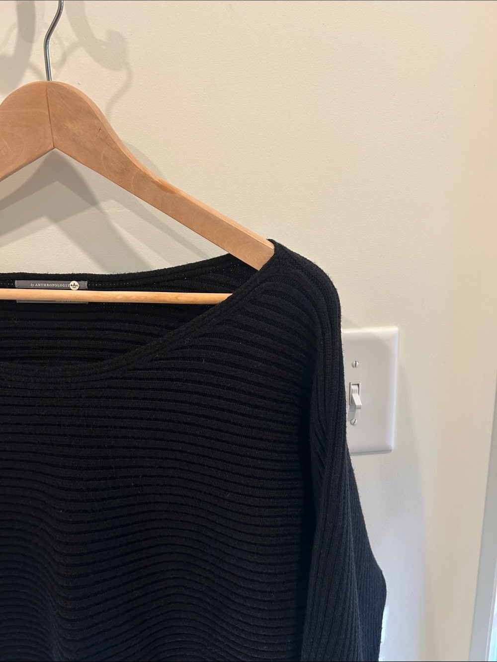 Anthropologie Black Ribbed Boatneck Knit Sweater